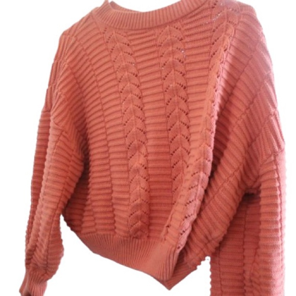 Brown Crew Neck Jacket with Chunky Knit Texture